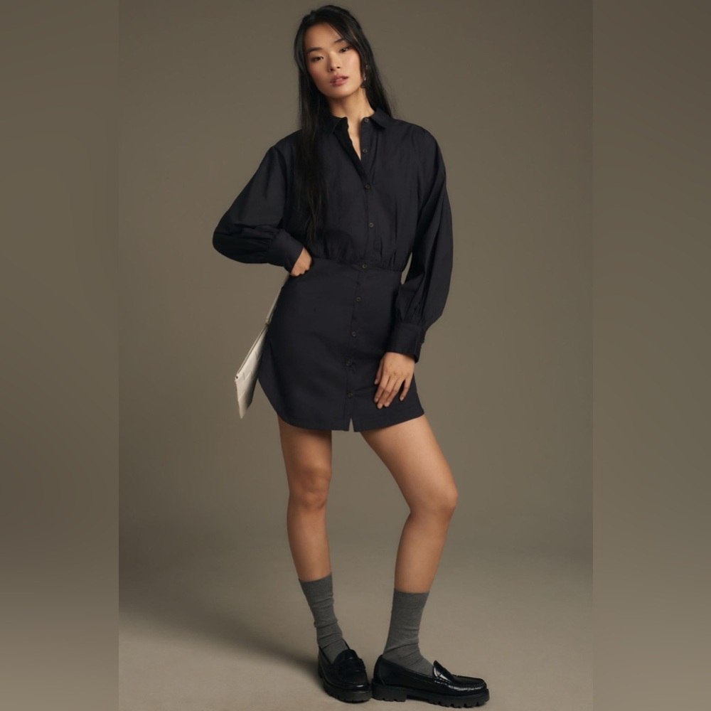 MAEVE LONG-SLEEVE POPLIN MINI SHIRT DRESS